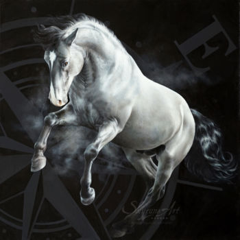 Pintura intitulada "Horse painting comp…" por Skyzune Art, Obras de arte originais, Óleo Montado em Armação em madeira