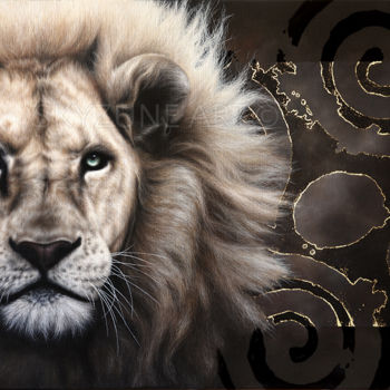 Schilderij getiteld "ARCHEGOS Lion paint…" door Skyzune Art, Origineel Kunstwerk, Olie Gemonteerd op Frame voor houten branc…