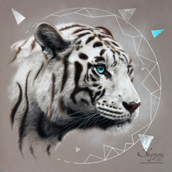 "White tiger paintin…" başlıklı Resim Skyzune Art tarafından, Orijinal sanat, Pastel