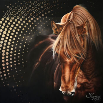 Painting titled "AGAPAO Horse painti…" by Skyzune Art, Original Artwork, Oil Mounted on Wood Stretcher frame