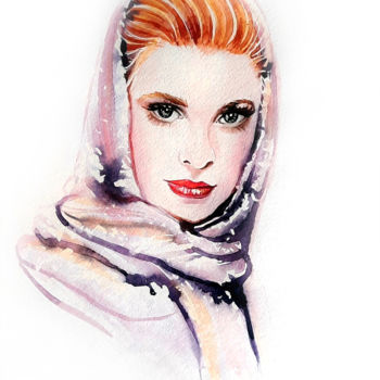 Digitale Kunst getiteld "Princess of Monaco" door Anna B, Origineel Kunstwerk, Aquarel