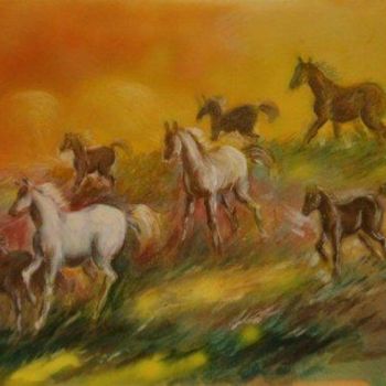 Pittura intitolato "Cavalli in corsa" da Liana Barbato, Opera d'arte originale