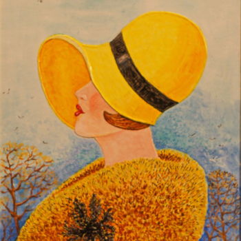 Malerei mit dem Titel "yellow hat / Желтая…" von Slankowski, Original-Kunstwerk, Aquarell