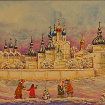 Malerei mit dem Titel "Winter in Rostov th…" von Slankowski, Original-Kunstwerk, Aquarell
