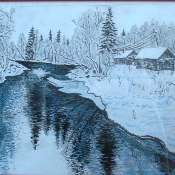 Рисунок под названием "Оттепель в деревне" - Вячеслав Завьялов, Подлинное произведение искусства, Маркер