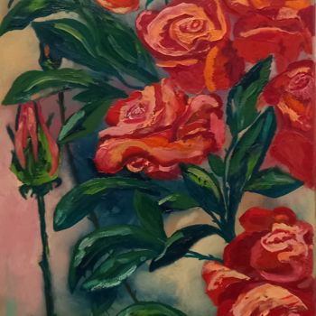 Schilderij getiteld "Red Roses" door Irina Ibragimova, Origineel Kunstwerk, Olie