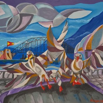 Pintura titulada "Urban seagulls" por Irina Ibragimova, Obra de arte original, Oleo Montado en Bastidor de camilla de madera
