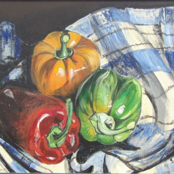 Peinture intitulée "trois doux poivrons" par Sylvestre Leonard, Œuvre d'art originale, Acrylique Monté sur Panneau de bois