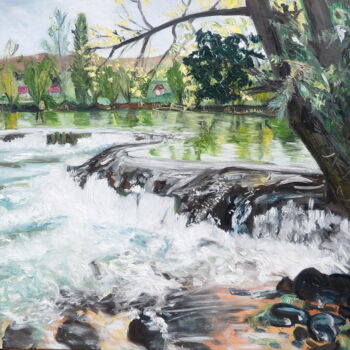 Schilderij getiteld "barrage sur la Loue" door Sylvestre Leonard, Origineel Kunstwerk, Olie