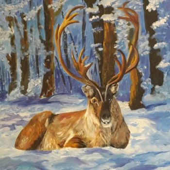 Peinture intitulée "Deer" par Jekaterina Belova, Œuvre d'art originale, Huile