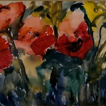 Pintura intitulada "Poppies 1" por Ljiljana Smoljan, Obras de arte originais, Aquarela Montado em Cartão