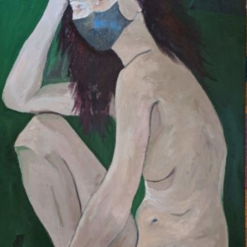 Pittura intitolato "Nude with Mask" da Sloba Pajkovic, Opera d'arte originale, Olio