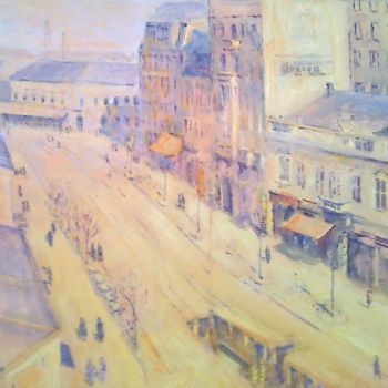 Pittura intitolato "Kolarceva street, 1…" da Slobodan Paunovic, Opera d'arte originale, Olio