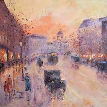 Painting titled "Along the Boulevard…" by Slobodan Paunovic, Original Artwork, Oil