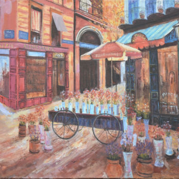 「Cafe "Mimoza", Paris」というタイトルの絵画 Slobodan Paunovicによって, オリジナルのアートワーク, オイル