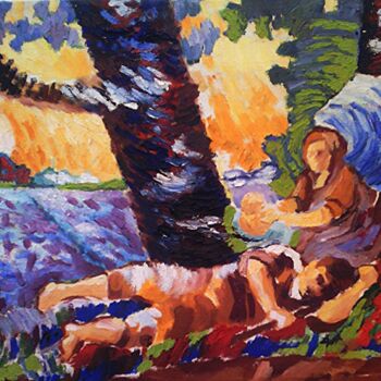 Painting titled "Reposer sur ses lau…" by Slobodan Spasojevic (Spaki), Original Artwork, Oil