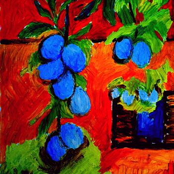 Painting titled "Les prunes/Samo slj…" by Slobodan Spasojevic (Spaki), Original Artwork, Oil