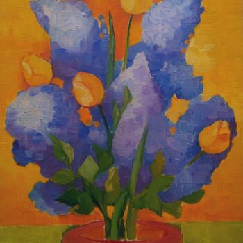 Painting titled "Tulipes et lilas" by Slobodan Spasojevic (Spaki), Original Artwork, Oil