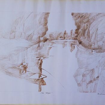 Painting titled "Sur la riviere" by Slobodan Spasojevic (Spaki), Original Artwork, Ink