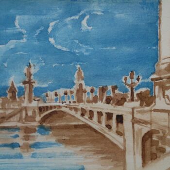 Painting titled "Le pont Alexander l…" by Slobodan Spasojevic (Spaki), Original Artwork, Watercolor