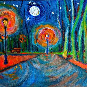 Malerei mit dem Titel "La nuit" von Slobodan Spasojevic (Spaki), Original-Kunstwerk, Öl