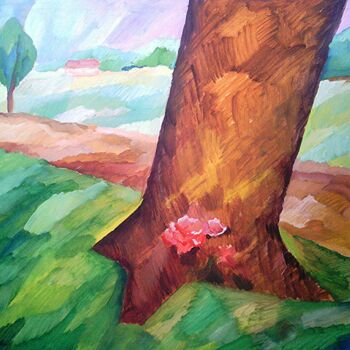 Painting titled "Vieux arbre" by Slobodan Spasojevic (Spaki), Original Artwork, Oil