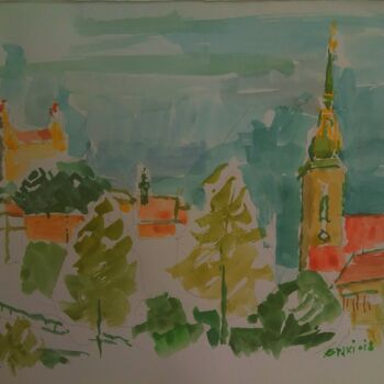 Painting titled "Bratislava ,vue gen…" by Slobodan Spasojevic (Spaki), Original Artwork, Watercolor