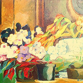 Malerei mit dem Titel "Arangement de fleurs" von Slobodan Spasojevic (Spaki), Original-Kunstwerk, Öl