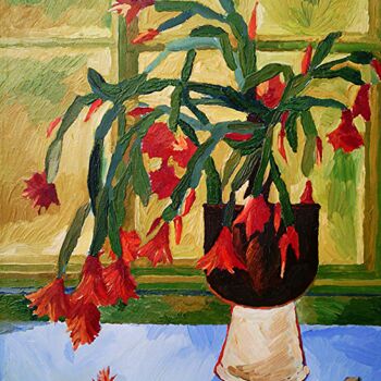 Peinture intitulée "Cactus en fleur" par Slobodan Spasojevic (Spaki), Œuvre d'art originale, Huile
