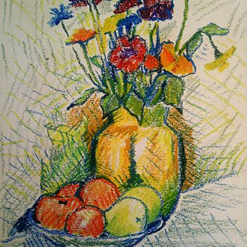 Painting titled "Les fruites" by Slobodan Spasojevic (Spaki), Original Artwork, Pastel