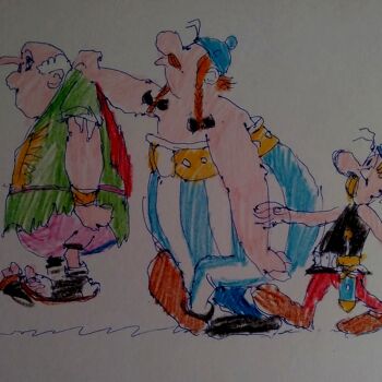 Dessin intitulée "Asterix et Obelix" par Slobodan Spasojevic (Spaki), Œuvre d'art originale, Crayon