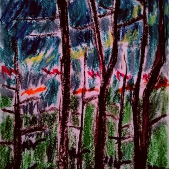 Painting titled "Une foret pleine de…" by Slobodan Spasojevic (Spaki), Original Artwork, Pastel