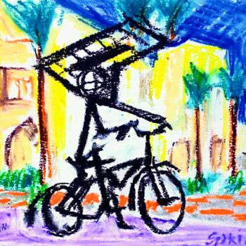 Pintura intitulada "Solar bicycles repa…" por Slobodan Spasojevic (Spaki), Obras de arte originais, Pastel