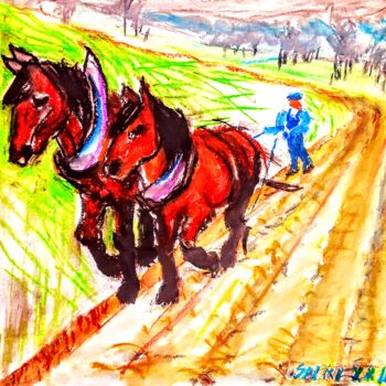 绘画 标题为“2 Cv. /deux chevaux/” 由Slobodan Spasojevic (Spaki), 原创艺术品, 粉彩