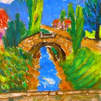 Pintura titulada "Le petit pont" por Slobodan Spasojevic (Spaki), Obra de arte original, Pastel