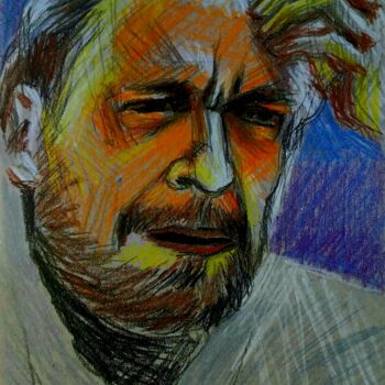 Malerei mit dem Titel "Charles Bukowski-po…" von Slobodan Spasojevic (Spaki), Original-Kunstwerk, Pastell