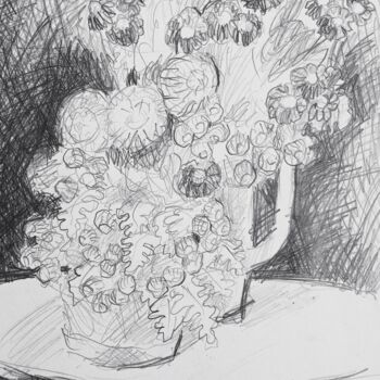 Drawing titled "Les fleurs sur tabl…" by Slobodan Spasojevic (Spaki), Original Artwork, Graphite