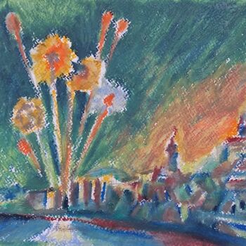 Painting titled "Feux d'artifice" by Slobodan Spasojevic (Spaki), Original Artwork, Pastel