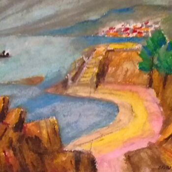 Painting titled "La plage de villa d…" by Slobodan Spasojevic (Spaki), Original Artwork, Pastel