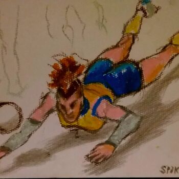 Painting titled "Volley-ball pour le…" by Slobodan Spasojevic (Spaki), Original Artwork, Pastel