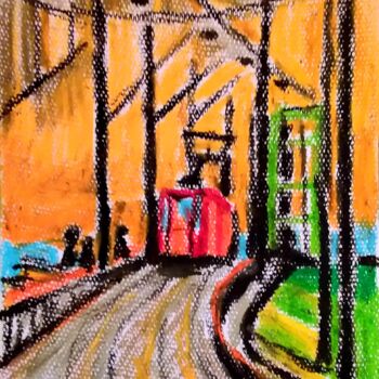 Peinture intitulée "Pont de tramway" par Slobodan Spasojevic (Spaki), Œuvre d'art originale, Pastel