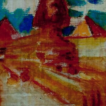 Malerei mit dem Titel "Plateux de Giza" von Slobodan Spasojevic (Spaki), Original-Kunstwerk, Pastell