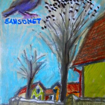 Malarstwo zatytułowany „Troupeau de sansonn…” autorstwa Slobodan Spasojevic (Spaki), Oryginalna praca, Pastel