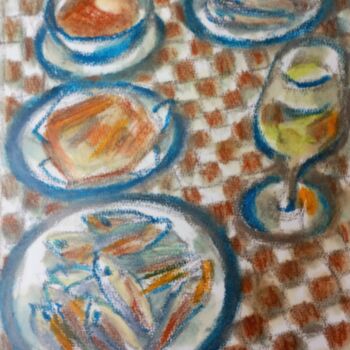 Painting titled "Dejeuner au restaur…" by Slobodan Spasojevic (Spaki), Original Artwork, Pastel