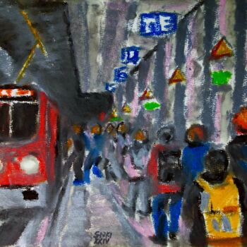 Painting titled "Station de metro ch…" by Slobodan Spasojevic (Spaki), Original Artwork, Pastel