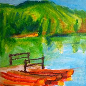 Painting titled "Lac de montagne" by Slobodan Spasojevic (Spaki), Original Artwork, Pastel