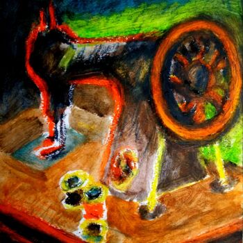 Peinture intitulée "Machine a coudre" par Slobodan Spasojevic (Spaki), Œuvre d'art originale, Pastel