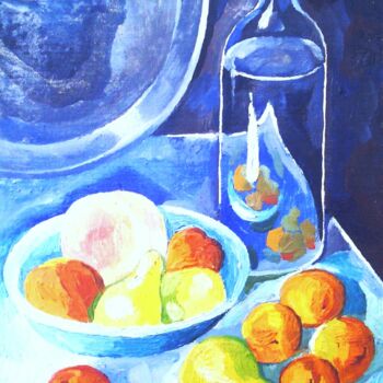 Painting titled "Bleu nature morte" by Slobodan Spasojevic (Spaki), Original Artwork, Oil