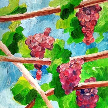 Peinture intitulée "Vignes et grapes de…" par Slobodan Spasojevic (Spaki), Œuvre d'art originale, Huile