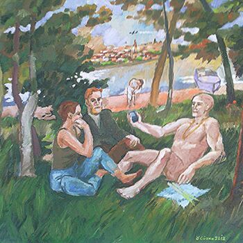 Pittura intitolato "Le dejeuner sur her…" da Slobodan Spasojevic (Spaki), Opera d'arte originale, Olio